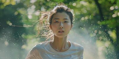 donna fare gli sport jogging nel il parco foto