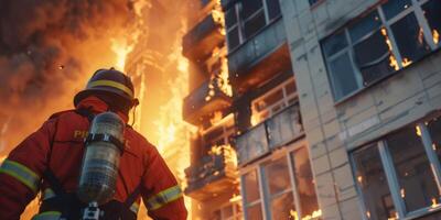 vigile del fuoco mettendo su un' fuoco foto