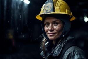 femmina minatore nel casco foto