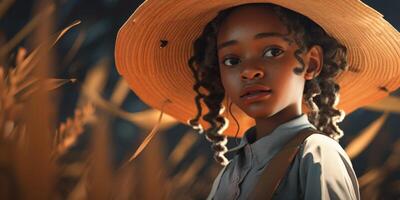 giovane africano americano donna contadino indossare cappello foto