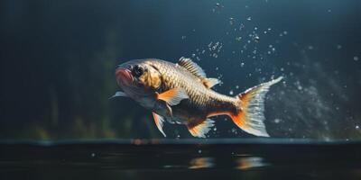 pesce salto su di il acqua spruzzi foto