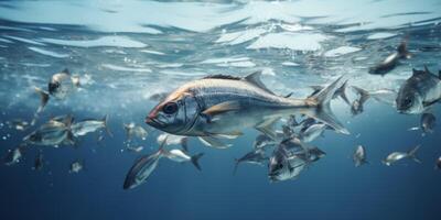 pesce salto su di il acqua spruzzi foto