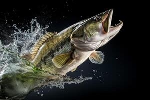 largemouth basso salto su di il acqua spruzzi foto