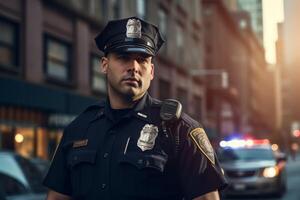 maschio polizia ufficiale su un' città strada foto
