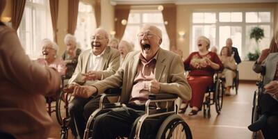 anziano persone nel un' assistenza infermieristica casa avendo divertimento foto