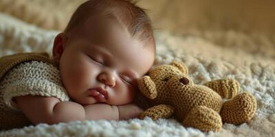 bambino dorme con un' giocattolo foto