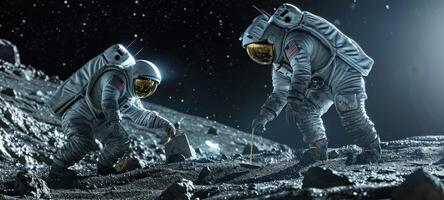 lunare spedizione astronauti su il superficie di il Luna foto