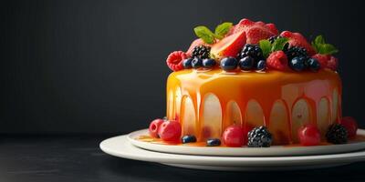 torta con caramello e frutti di bosco foto