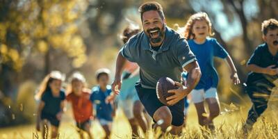 allenatore treni bambini nel americano calcio foto