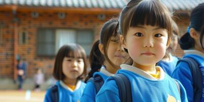 asiatico bambini partire per scuola foto