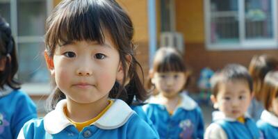 asiatico bambini partire per scuola foto