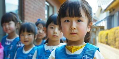 asiatico bambini partire per scuola foto