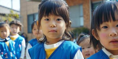 asiatico bambini partire per scuola foto