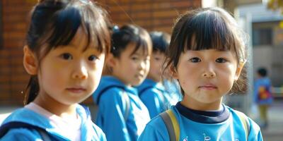 asiatico bambini partire per scuola foto