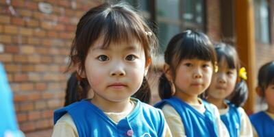 asiatico bambini partire per scuola foto