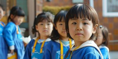 asiatico bambini partire per scuola foto