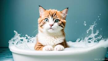 carino gattino nel un' bagno con schiuma foto