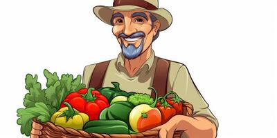 contadino Tenere verdure e frutta nel il suo mani foto