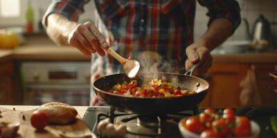 uomo cucinando nel il cucina foto