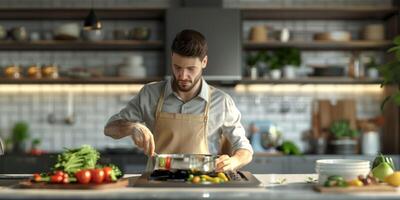 uomo cucinando nel il cucina foto