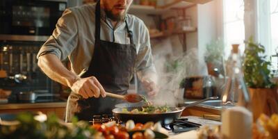 uomo cucinando nel il cucina foto