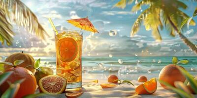 esotico frutta cocktail su il spiaggia foto