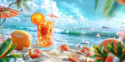 esotico frutta cocktail su il spiaggia foto