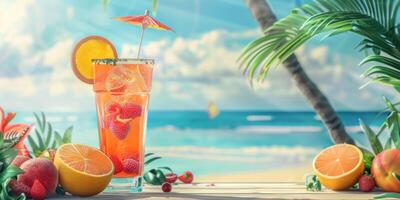 esotico frutta cocktail su il spiaggia foto