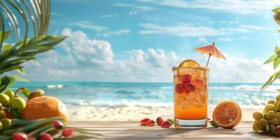 esotico frutta cocktail su il spiaggia foto