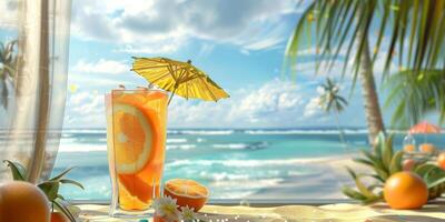 esotico frutta cocktail su il spiaggia foto