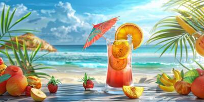 esotico frutta cocktail su il spiaggia foto