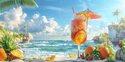 esotico frutta cocktail su il spiaggia foto