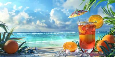 esotico frutta cocktail su il spiaggia foto