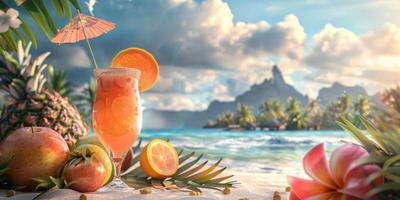 esotico frutta cocktail su il spiaggia foto