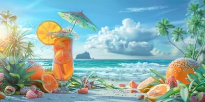 esotico frutta cocktail su il spiaggia foto
