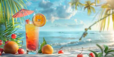 esotico frutta cocktail su il spiaggia foto