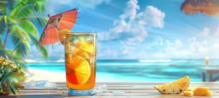 esotico frutta cocktail su il spiaggia foto