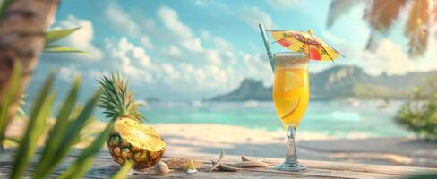 esotico frutta cocktail su il spiaggia foto