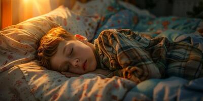 addormentato bambino nel letto foto