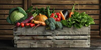 di legno scatola cestino con verdure foto