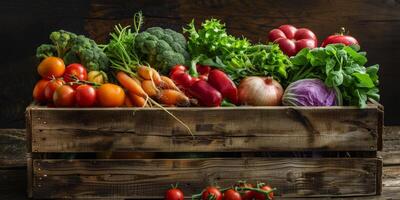 di legno scatola cestino con verdure foto