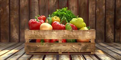 di legno scatola cestino con verdure foto