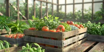 di legno scatola cestino con verdure foto