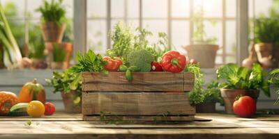 di legno scatola cestino con verdure foto