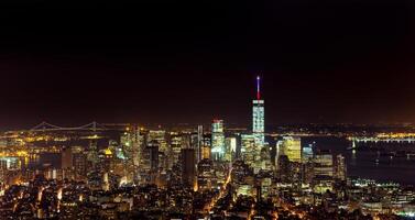 aereo notte Visualizza di Manhattan foto