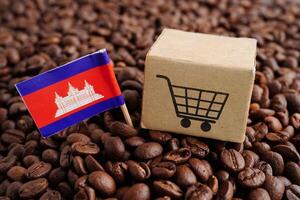 Cambogia bandiera con shopping carrello su caffè fagioli, shopping in linea per esportare o importare cibo Prodotto. foto