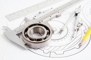 ingegneria e precisione utensili con metallo palla Bering, meccanico industriale. foto