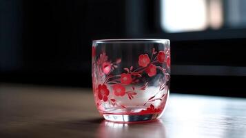 elegante trasparente corto casa sakura fiorire bicchiere. foto
