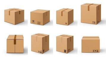 un' impostato di cartone scatole con diverso dimensioni e forme foto