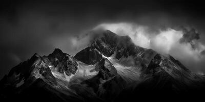 sorprendente nero e bianca fotografia di bellissimo montagne e colline con buio cieli paesaggio sfondo Visualizza scena foto